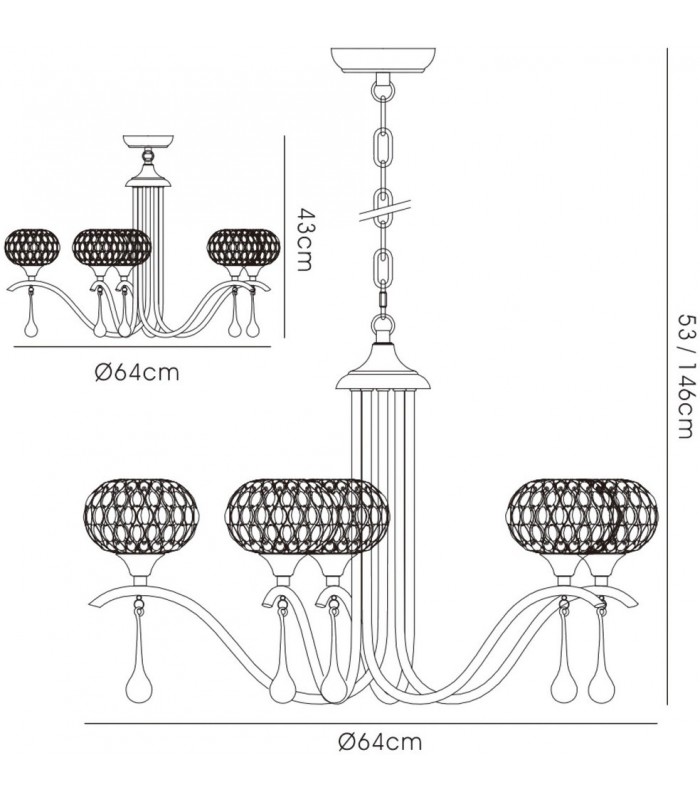 Ceiling Pendant 5 Light Antique Brass, Clear Glass - 3