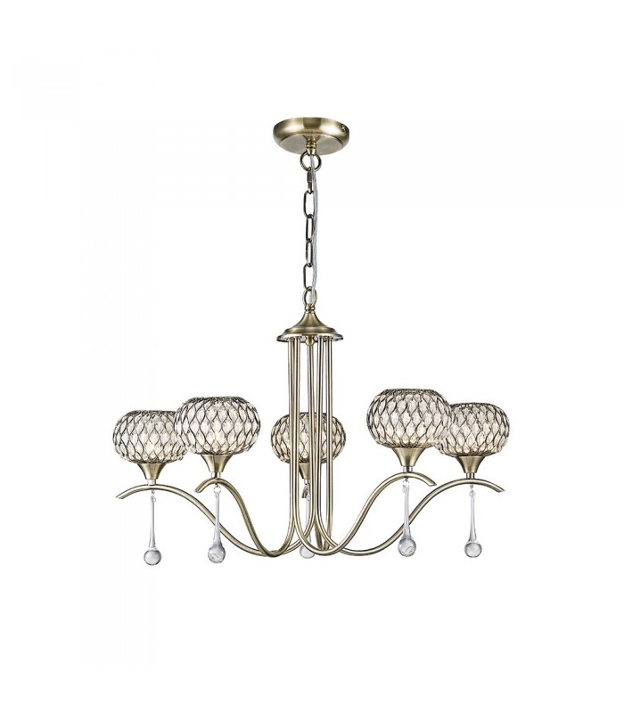 Ceiling Pendant 5 Light Antique Brass, Clear Glass - 4