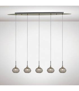 Ceiling Pendant 5 Light G9 Line Antique Brass, Clear Glass - 2