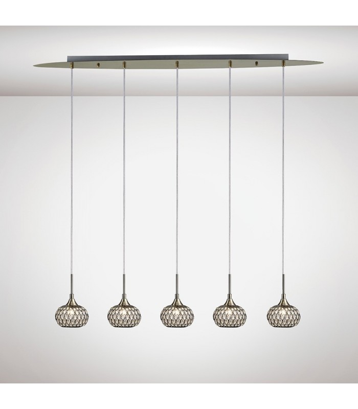 Ceiling Pendant 5 Light G9 Line Antique Brass, Clear Glass - 2