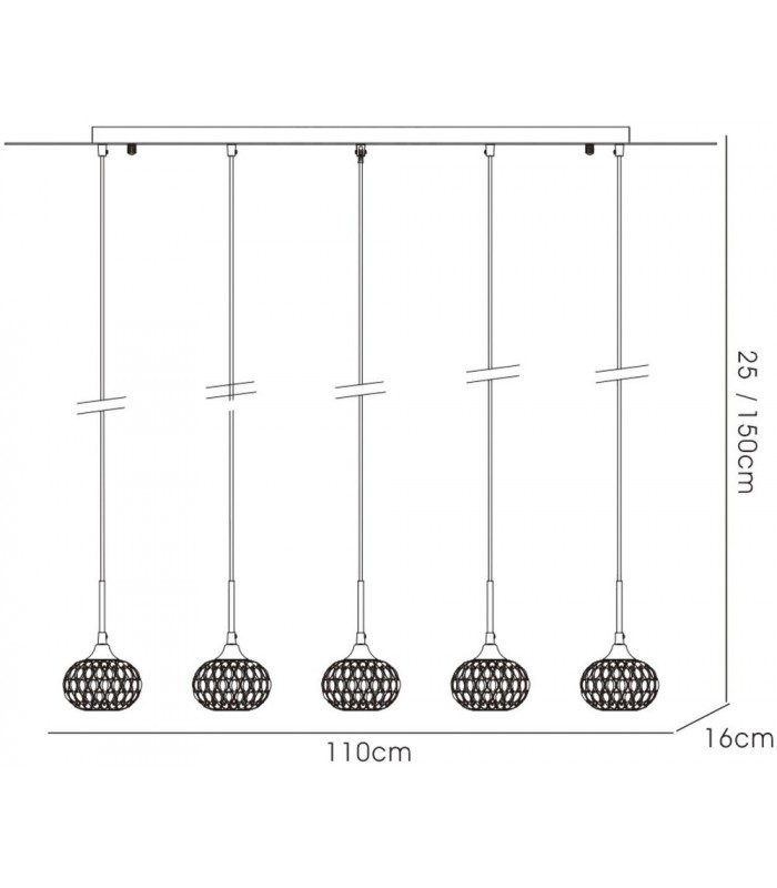Ceiling Pendant 5 Light G9 Line Antique Brass, Clear Glass - 3