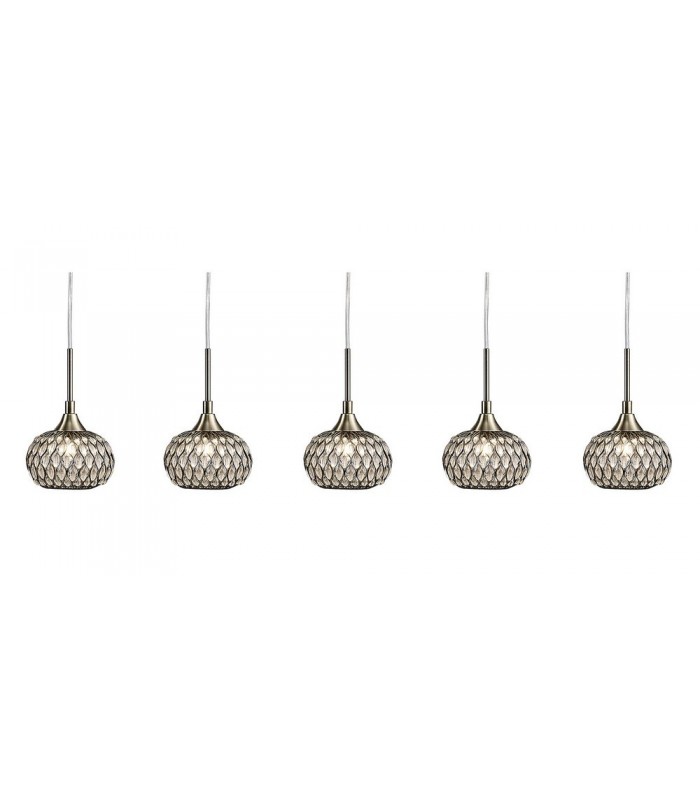 Ceiling Pendant 5 Light G9 Line Antique Brass, Clear Glass - 5