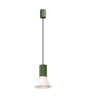 Estria Dome Pendant Ceiling Light Beige Olive Green 1x E14-1