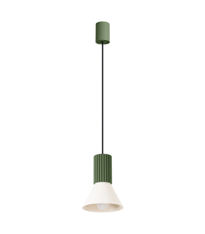 Estria Dome Pendant Ceiling Light Beige Olive Green 1x E14-1