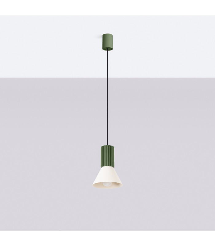 Estria Dome Pendant Ceiling Light Beige Olive Green 1x E14-2
