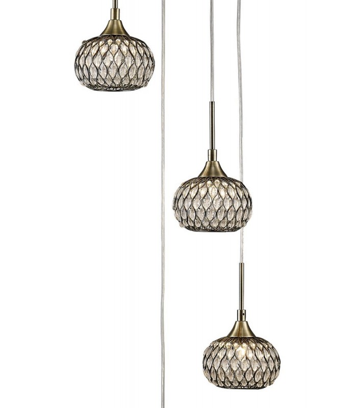 Ceiling Cluster Pendant 5 Light Round Antique Brass, Clear Glass - 6