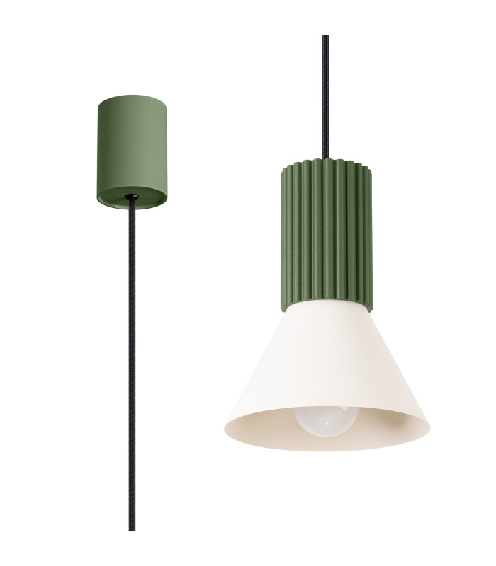Estria Dome Pendant Ceiling Light Beige Olive Green 1x E14-3