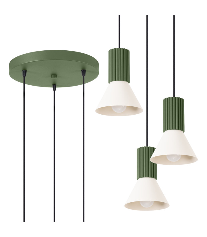 Estria Cluster Pendant Ceiling Light Beige Olive Green 3x E14-3