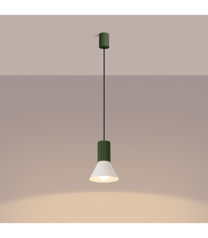 Estria Dome Pendant Ceiling Light Beige Olive Green 1x E14-4