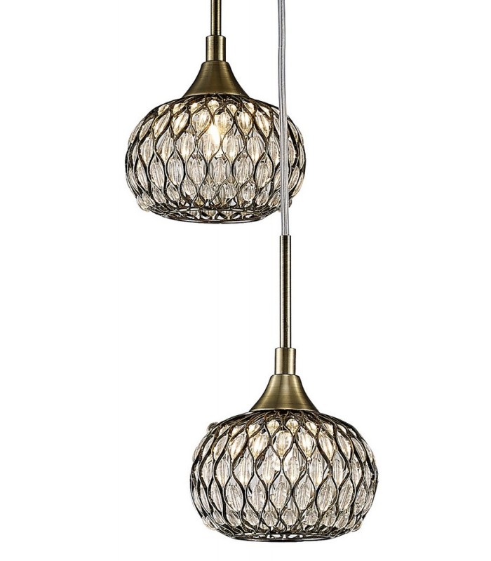 Ceiling Cluster Pendant 5 Light Round Antique Brass, Clear Glass - 7