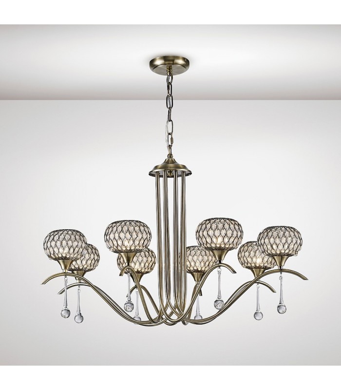 Ceiling Pendant 8 Light Antique Brass, Clear Glass - 2