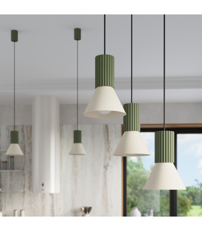 Estria Cluster Pendant Ceiling Light Beige Olive Green 3x E14-15