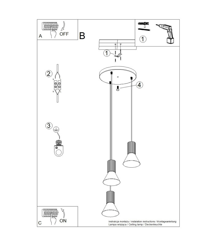 Estria Cluster Pendant Ceiling Light White Ultramarine 3x E14-12