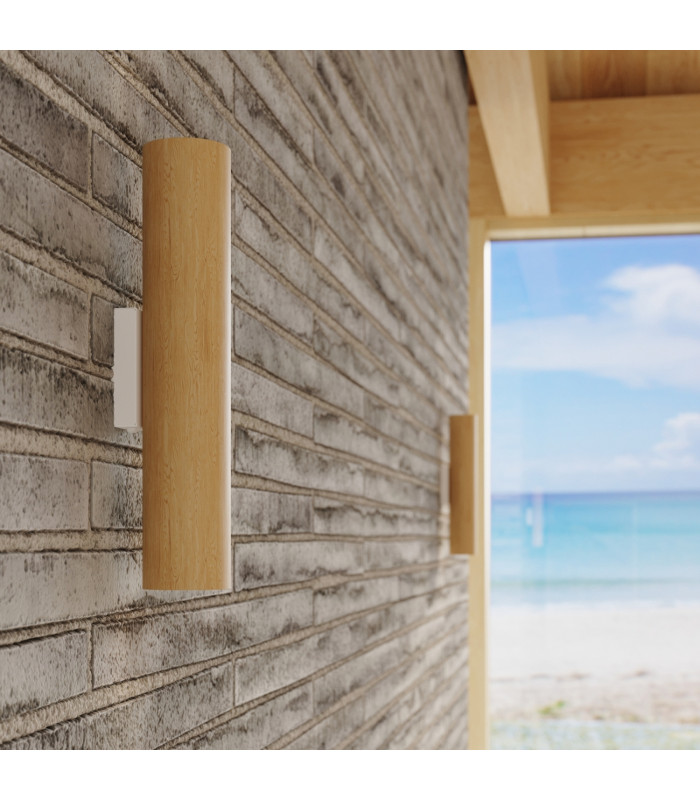 Lino Up & Down Wall Lamp Natural Wood White 2x GU10-14