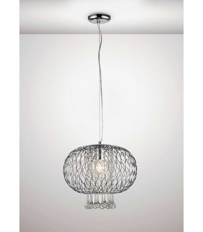 Large Ceiling Pendant 1 Light Polished Chrome, Clear Glass - 2