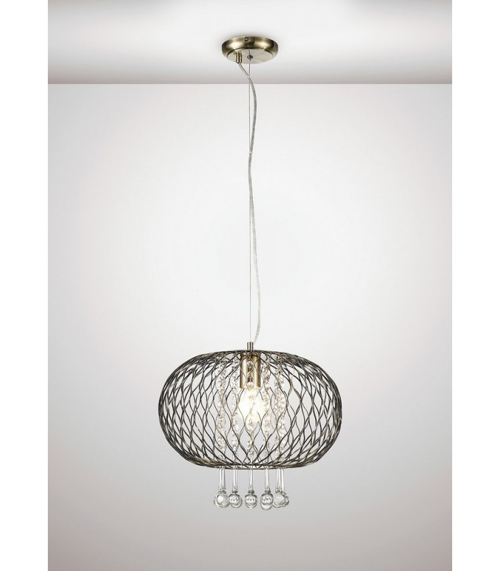 Large Ceiling Pendant 1 Light Antique Brass, Clear Glass - 2