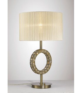 Round Table Lamp with Cream Shade 1 Light Antique Brass, Crystal - 2