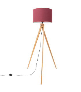 Natt Tripod Floor Lamp Burgundy Natural Wood 1x E27-1