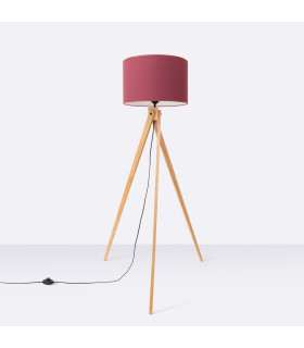 Natt Tripod Floor Lamp Burgundy Natural Wood 1x E27-2