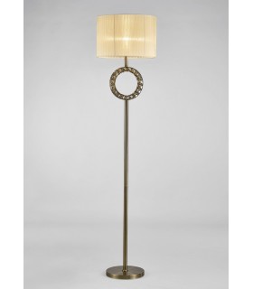Round Floor Lamp with Cream Shade 1 Light Antique Brass, Crystal - 2