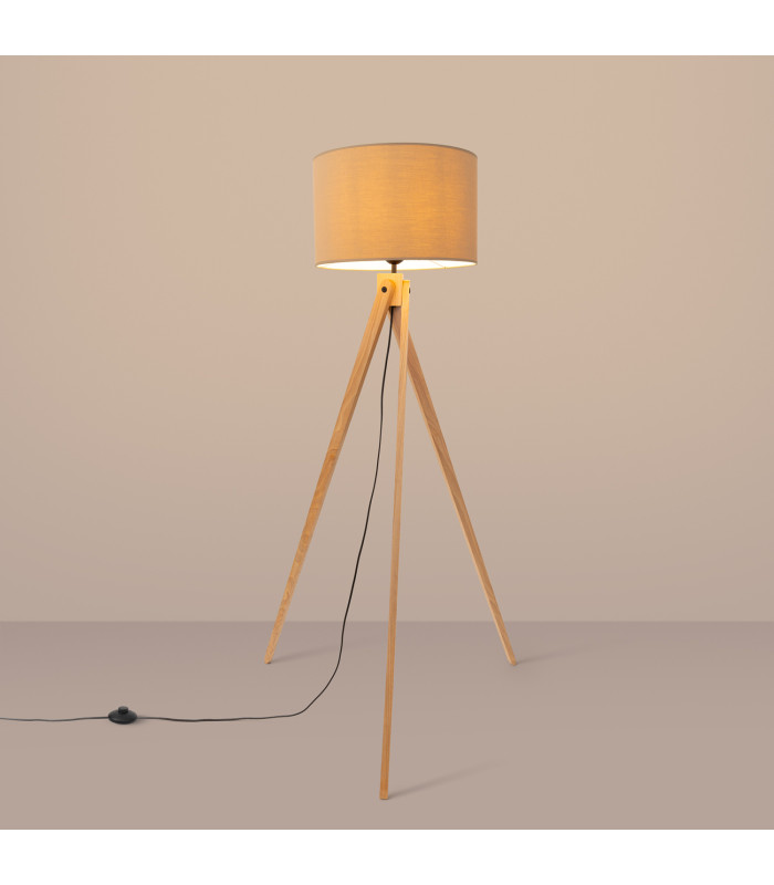 Natt Tripod Floor Lamp Taupe Natural Wood 1x E27-4