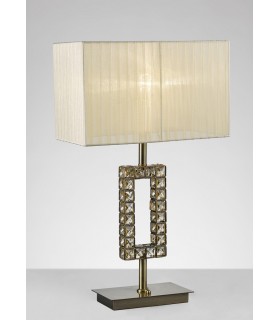 Rectangle Table Lamp with Cream Shade 1 Light Antique Brass, Crystal - 2