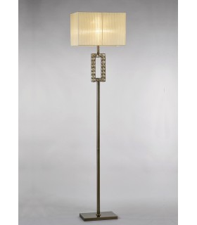 Rectangle Floor Lamp with Cream Shade 1 Light Antique Brass, Crystal - 2