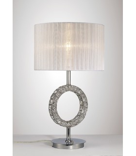 Round Table Lamp with White Shade 1 Light Polished Chrome, Crystal - 2