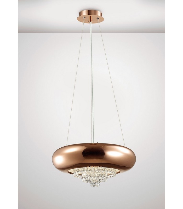 Large Ceiling Pendant 3 Light G9 Polished Copper, Crystal - 2