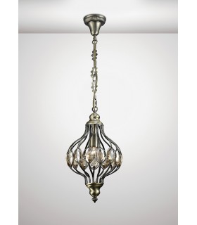 Ceiling Pendant 1 Light E27 Antique Brass, Amber Crystal - 2