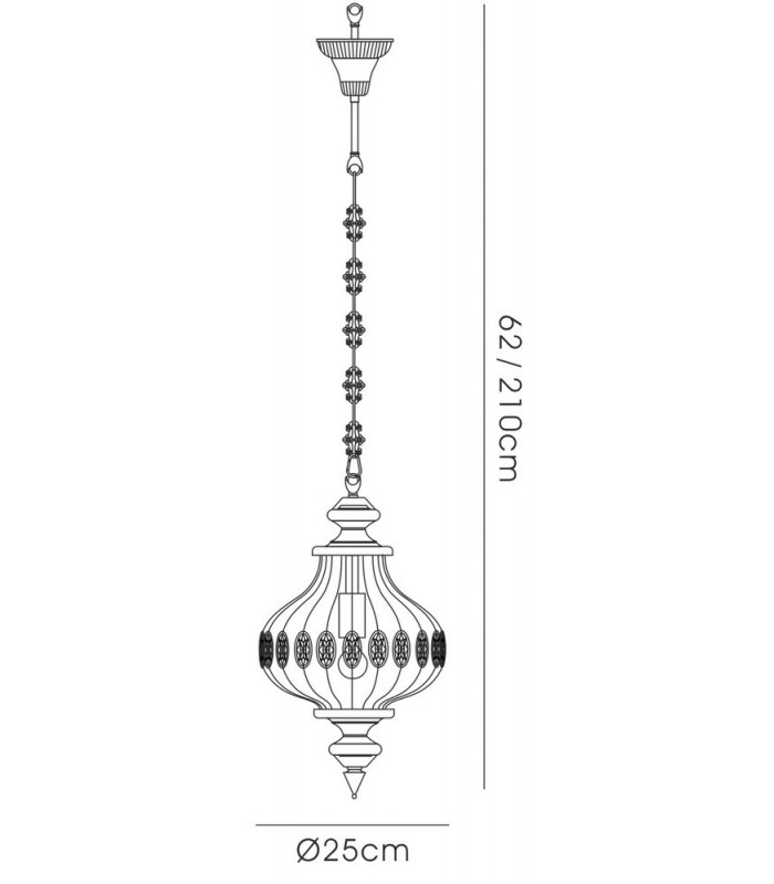 Ceiling Pendant 1 Light E27 Antique Brass, Amber Crystal - 3