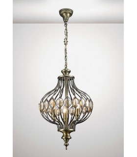 Ceiling Pendant 3 Light E14 Antique Brass, Amber Crystal - 2
