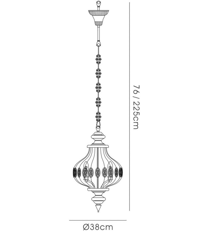 Ceiling Pendant 3 Light E14 Antique Brass, Amber Crystal - 3