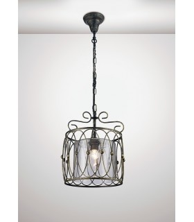 Caged Ceiling Pendant 1 Light E27 Black, Gold with Clear Glass - 2