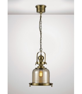 Small Bell Ceiling Pendant E27 Antique Brass, Cognac Glass - 2