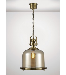 Large Bell Ceiling Pendant E27 Antique Brass, Cognac Glass - 2