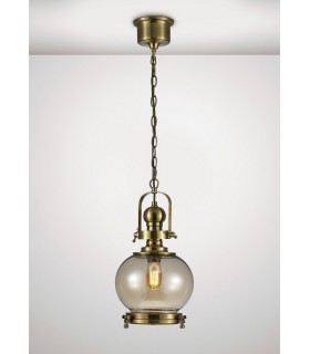 Small Globe Ceiling Pendant E27 Antique Brass, Cognac Glass - 2