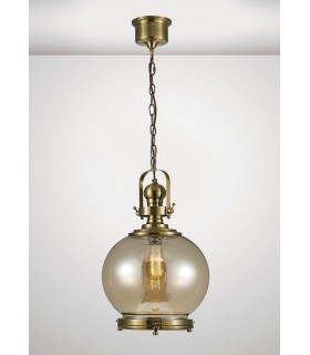 Medium Globe Ceiling Pendant E27 Antique Brass, Cognac Glass - 2