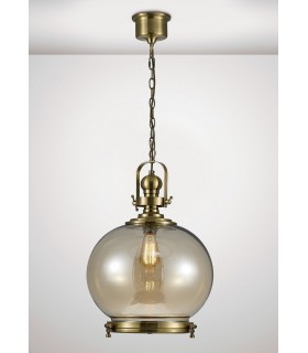 Large Globe Ceiling Pendant E27 Antique Brass, Cognac Glass - 2
