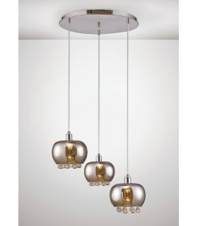 Ceiling Cluster Pendant 3 Light E14 Round Mirrored Glass, Polished Chrome, Clear Glass - 2