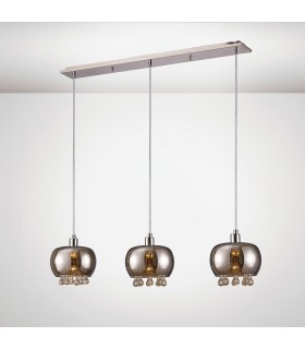 Ceiling Pendant 3 Light E14 Linear Mirrored Glass, Polished Chrome, Clear Glass - 2