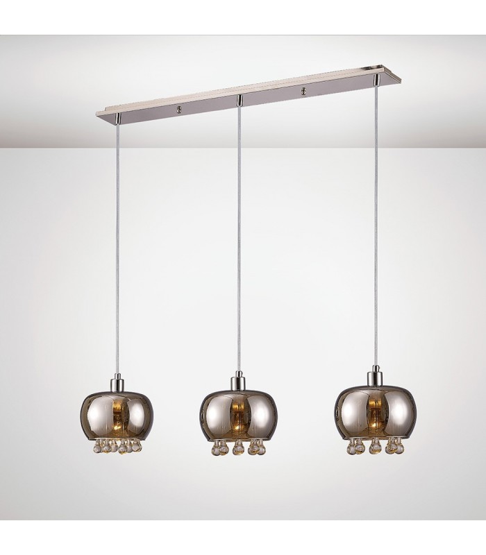 Ceiling Pendant 3 Light E14 Linear Mirrored Glass, Polished Chrome, Clear Glass - 2