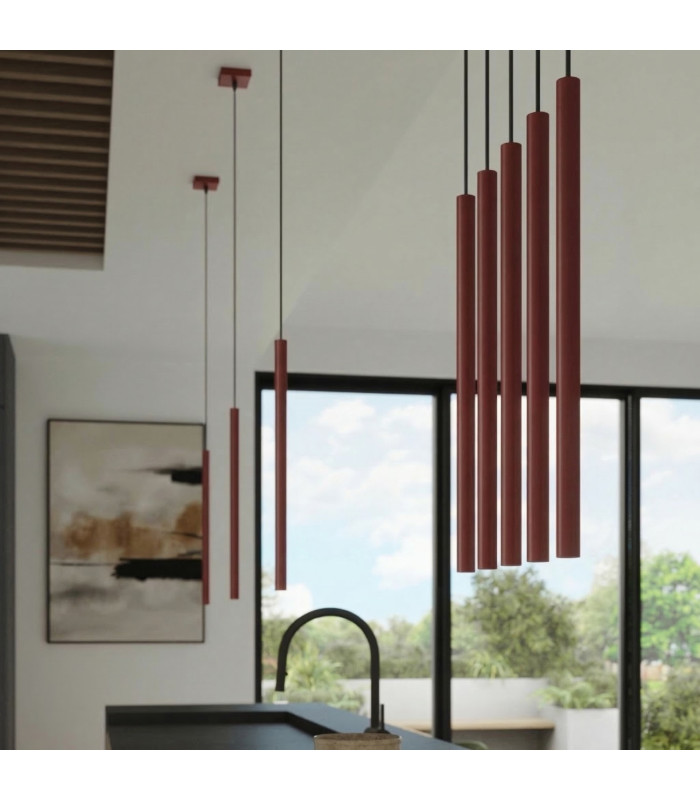 Pastelo Slim Pendant Ceiling Light Burgundy 1x G9-10