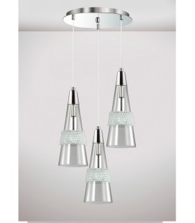 Ceiling Cluster Pendant 3 Light E14 Round Polished Chrome, Crystal - 2
