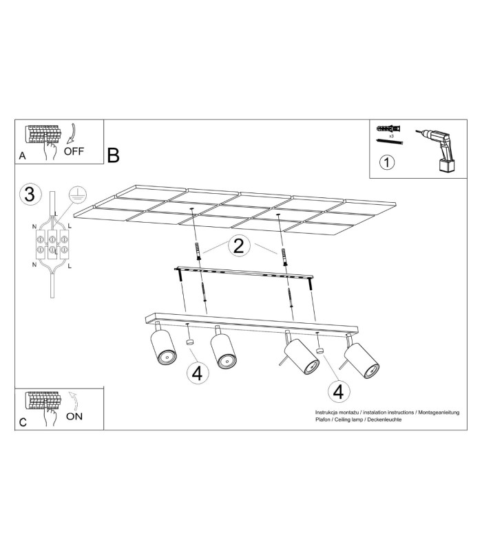 Ring Ceiling Spotlight Bar Burgundy 4x GU10-10