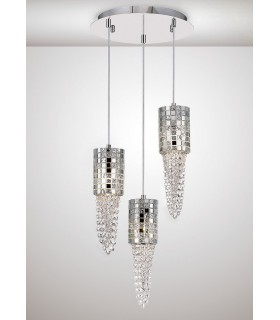 Ceiling Cluster Pendant 3 Light G9 Round Polished Chrome, Mosaic Glass, Crystal - 2