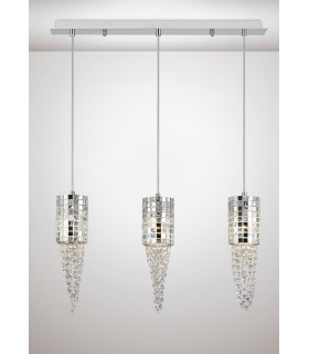 Ceiling Pendant 3 Light G9 Line Polished Chrome, Mosaic Glass, Crystal - 2