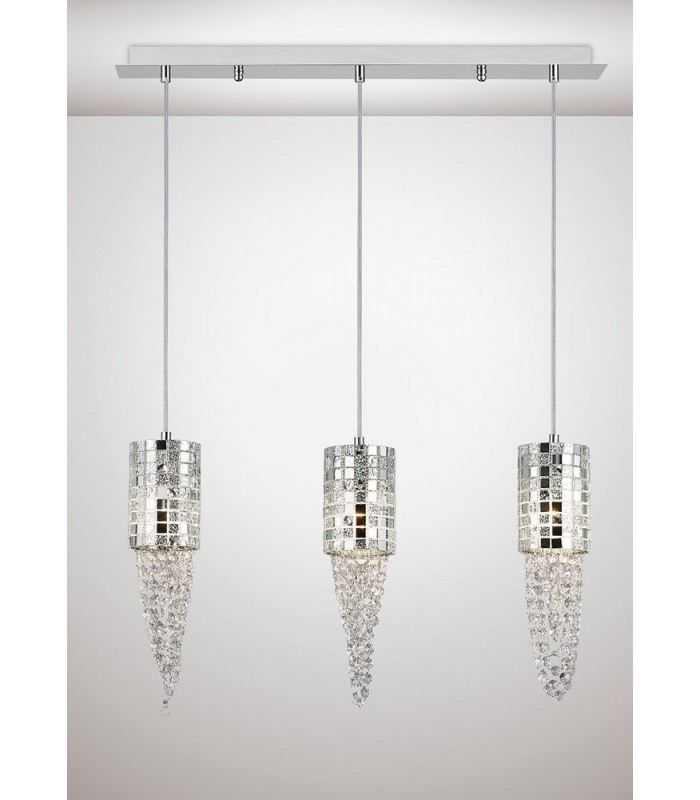 Ceiling Pendant 3 Light G9 Line Polished Chrome, Mosaic Glass, Crystal - 2