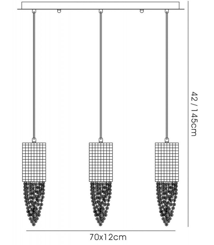 Ceiling Pendant 3 Light G9 Line Polished Chrome, Mosaic Glass, Crystal - 3