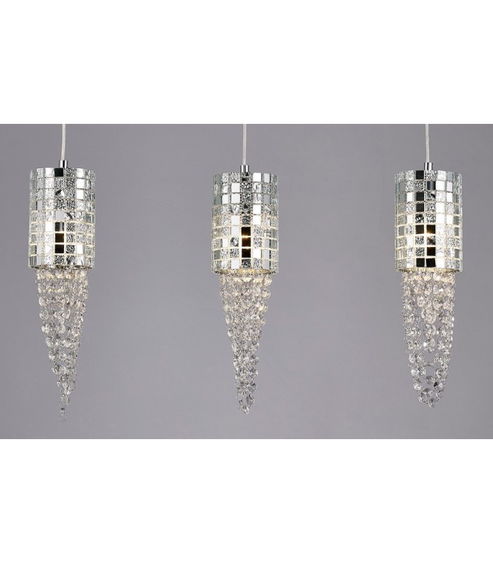 Ceiling Pendant 3 Light G9 Line Polished Chrome, Mosaic Glass, Crystal - 5